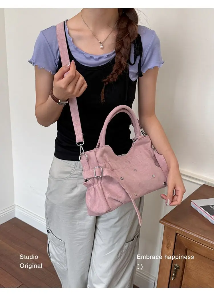 Retro Star Rivet Synthetic Leather Suede Travel Large Capacity Storage Bag Shoulder Bags Satchel Crossbody Bag Woman Bags