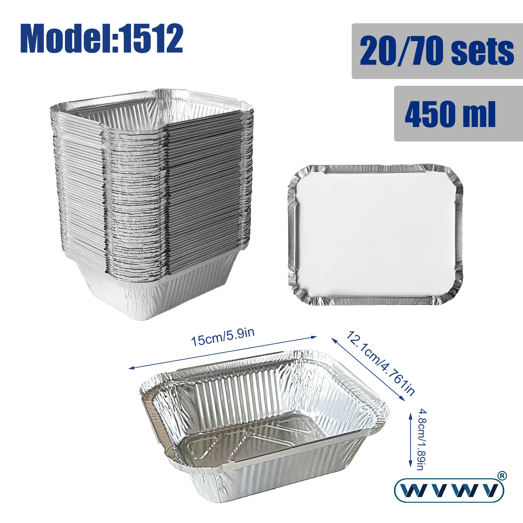 20/70Pcs, 450ml Rectangular Aluminum Foil Baking Tray/Disposable Aluminum Foil Pot, Cake Mold, Suitable for Baking, Cakes, Cheese, Barbecue Events, Family Gatherings, Party Holidays, Commercial and Home Use, Catering, Buffet