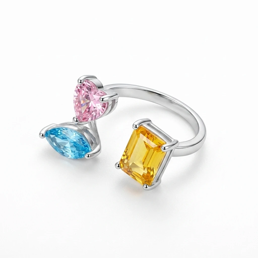 Ladies Romantic Sweet Adjustable Open Ring with Multi-Color Cubic Zirconia for Daily Party Holiday Wear Perfect Gift for Her