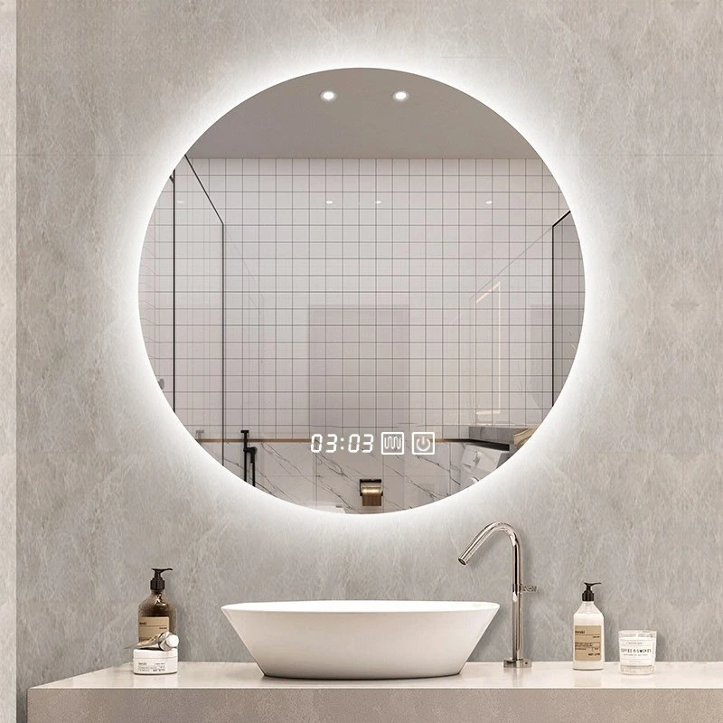 Bathroom round mirror with light, wall-mounted smart mirror, anti-fog illuminated led bathroom mirror, washroom round mirror