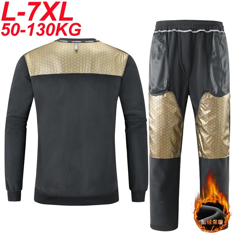 Plus Size 7xl Men's Clothing Sweatshirts Men Tracksuit Fleece Graphene Liner Winter Warm Sportswear Hoodies Pants Sets 2 Pieces