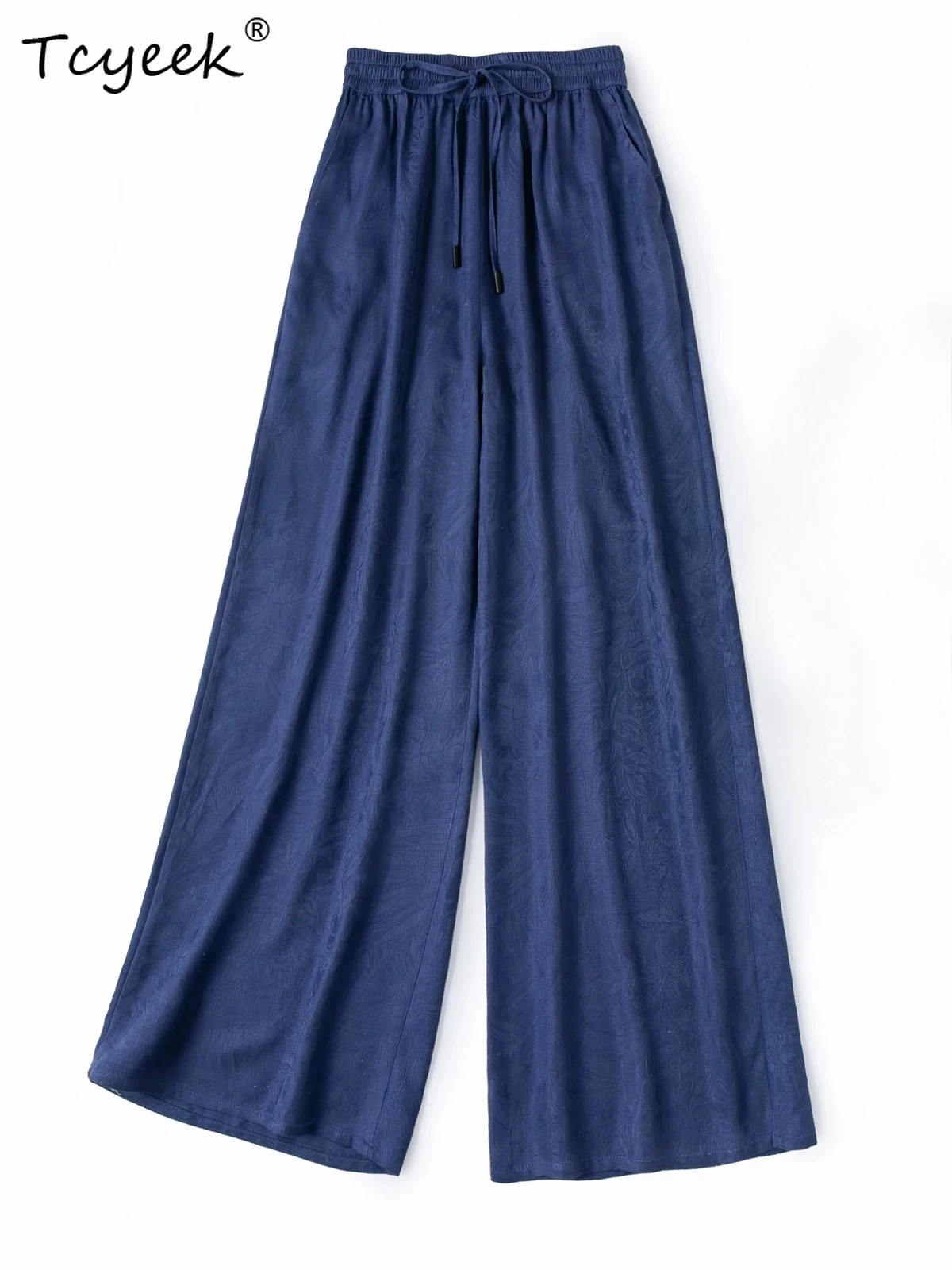 

Tcyeek 100% Mulberry Real Silk Pants Women Summer Clothes Solid Wide Leg Pants Casual Trousers Woman Jacquard Pantalones Mujer