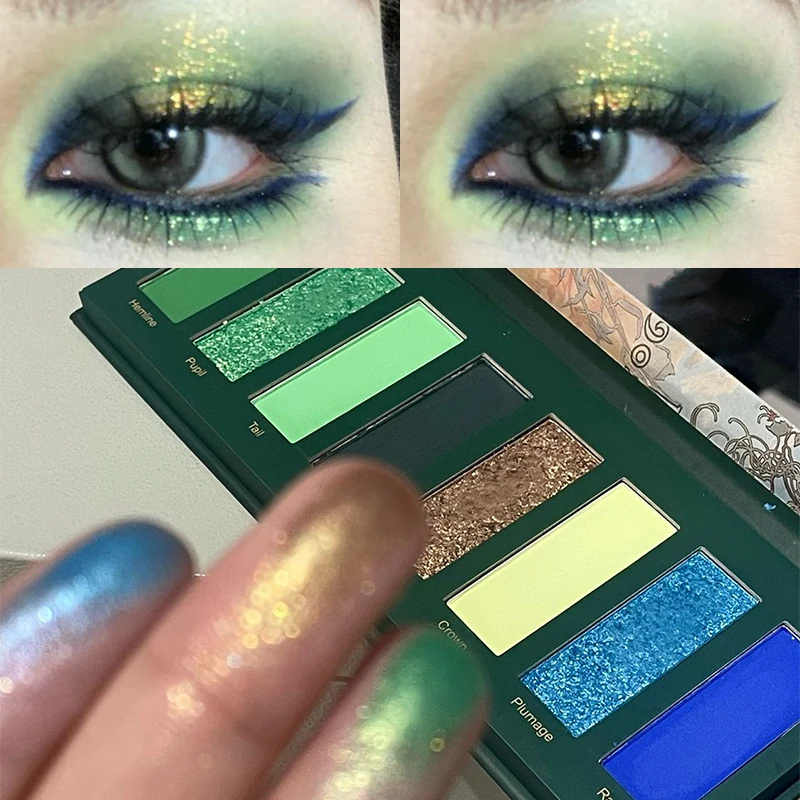 Paleta de sombra de ojos verde Punk perla de diamante de 8 colores paleta de maquillaje de Halloween paleta de sombra de ojos verde polarizada ahumada mate resistente al agua