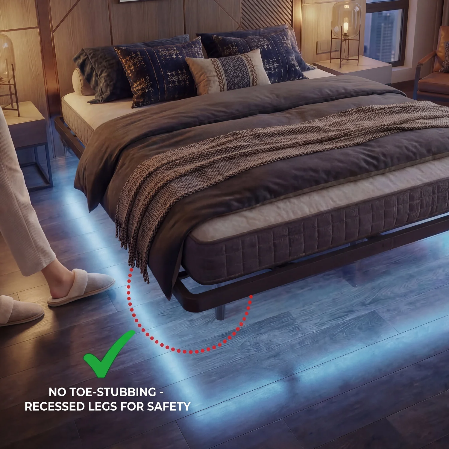 HOOMIC Heavy Duty Floating Bed Frame with Smart LED Lights and Charging Station, No Box Spring Needed  Twin/Full/Queen/King view 6