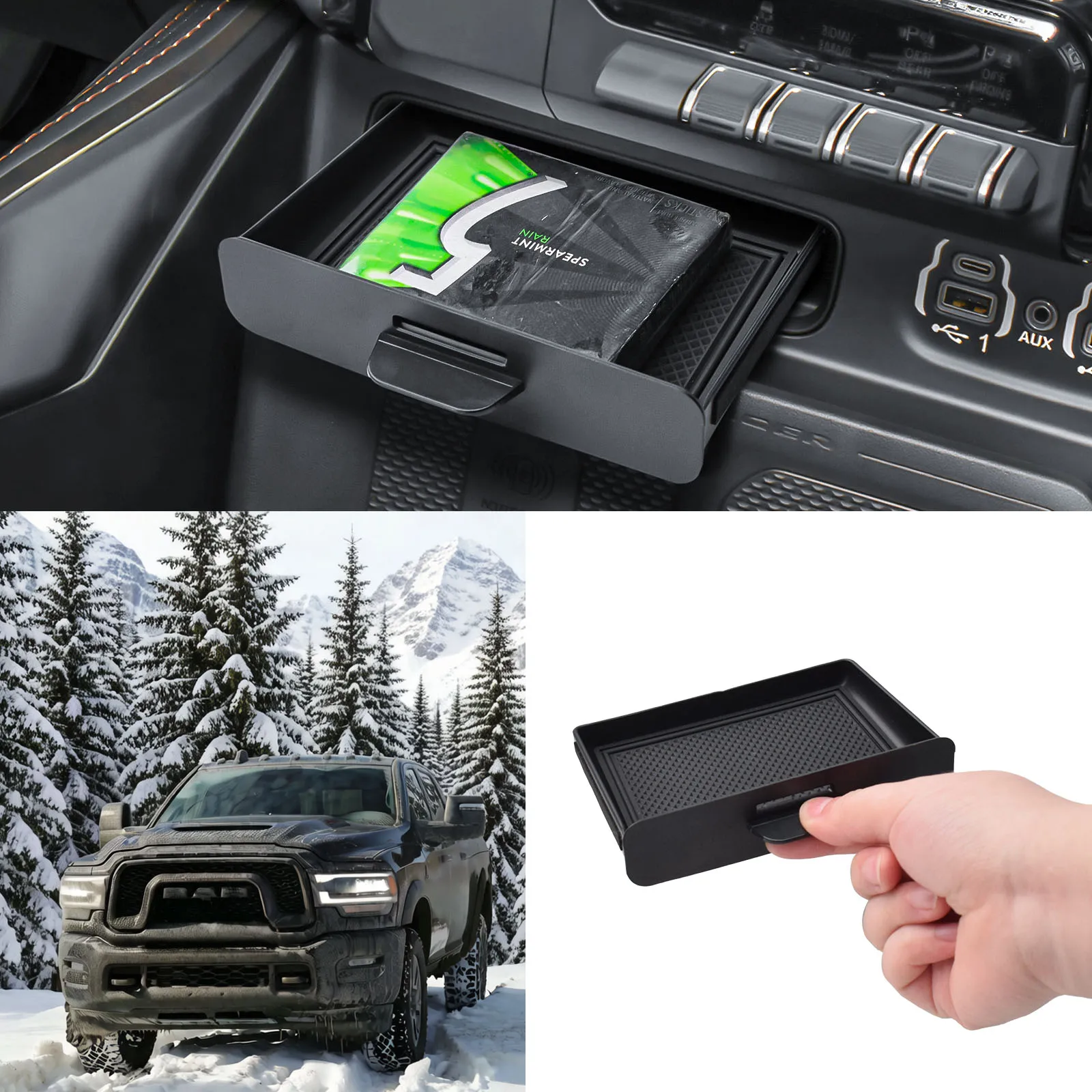 Middle Center Console Drawer Storage Organizer for 2019–2026 Dodge RAM 1500 2500 3500 Interior Cubby Drawer Coin Storage Box