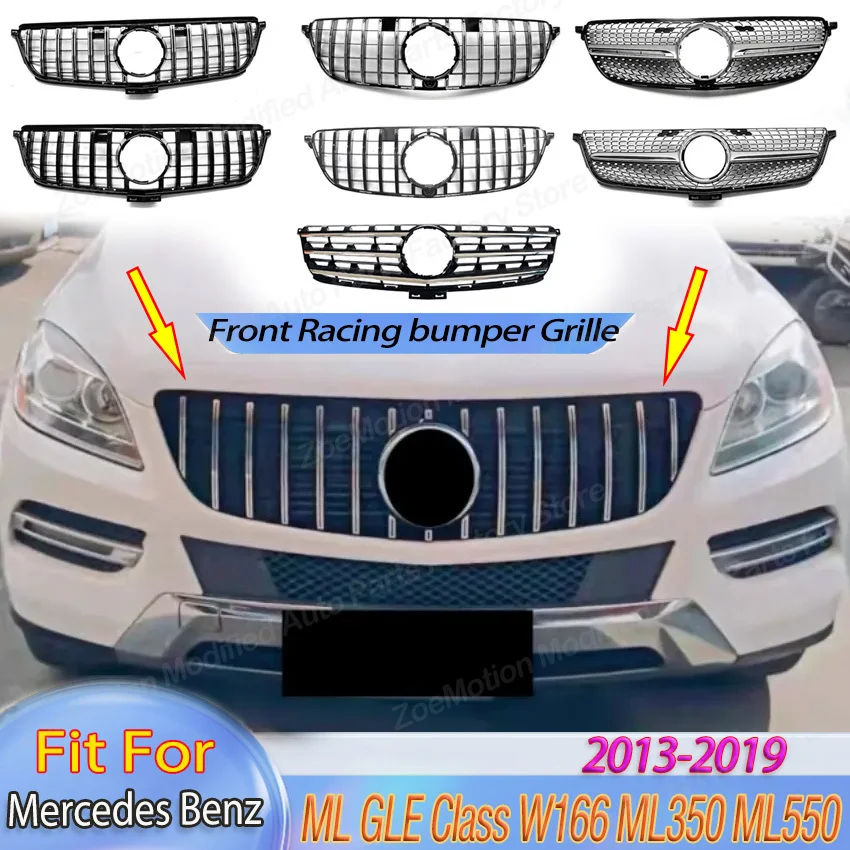 Front Racing Bumper Grille for Mercedes Benz ML GLE Class W166 ML350 ML550 2012 2013 2014 2015-2019 Hood Grilles Body Kit Tuning