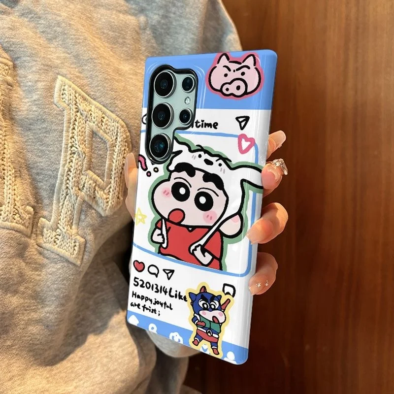 

Japan cute couple cartoon Crayon Shin-chan Superman phone Case For Samsung S21 S22 S23 S24 S25 Ultra Plus Anime Shin-chan Cover