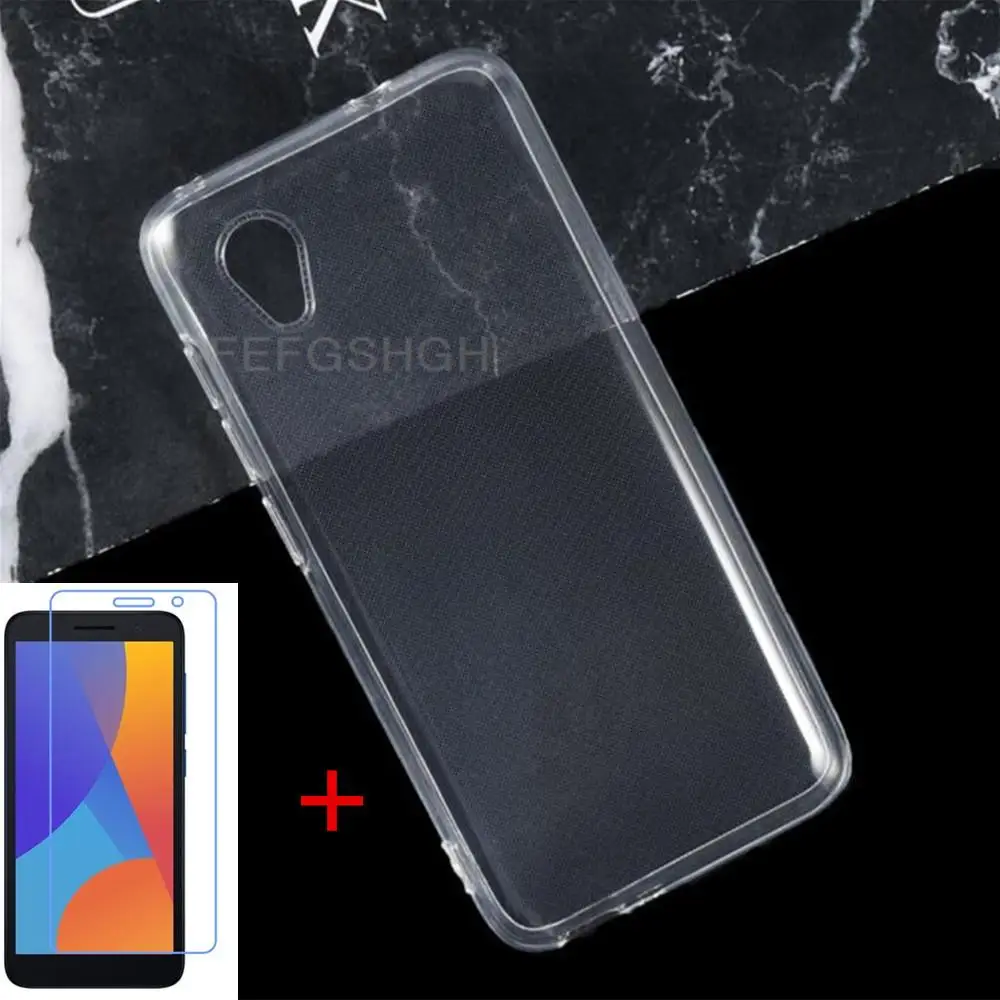 Anti-knock Soft TPU Phone Case For Alcatel 1 5033D 5033 5033A 5033Y 5033X 2019 2021 Silicone Cover Bumper Tempered Glass