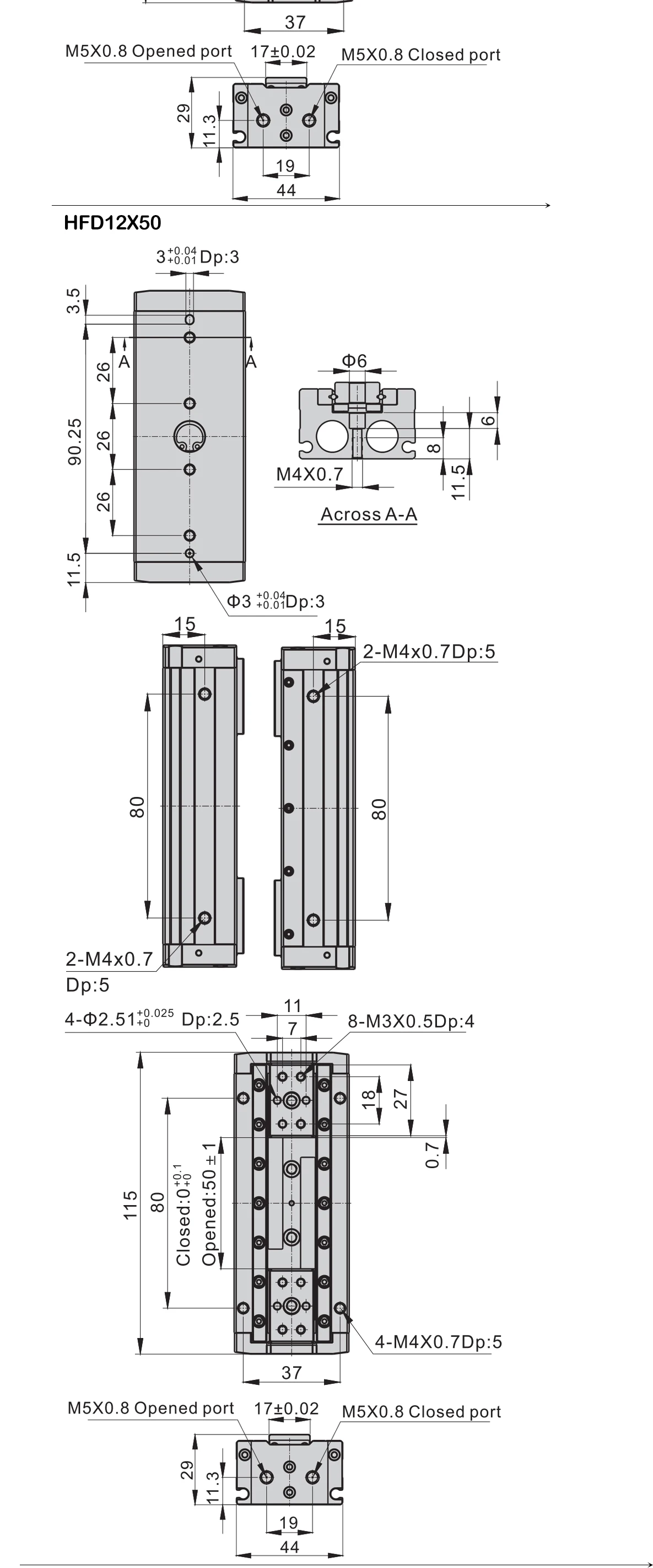 Hochwertige HFD8X8/8X15/8X30/12X10/12X25/12X50/16X30/16X60 Luftklemm-Führungsschiene Schiebetisch-Klemmvorrichtung Fingerzylinder – Detail 11