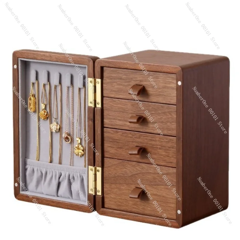

Elegant Solid Wood Jewelry Storage Box Multi Layer Large Capacity Vintage Style Organizer for Bracelet Ring Stud Earrings