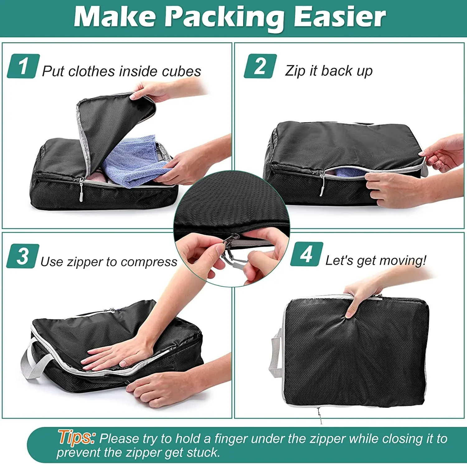 Travel Compression Packing Cubes With Shoe Bag Portable Folding Organizer Luggage Compressible Pouch Travel Storage Clothes Shoe