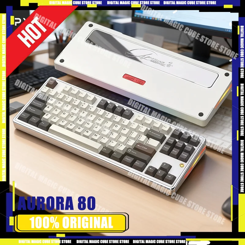 

НОВАЯ игровая механическая клавиатура PMO Aurora80, беспроводная 3-режимная игровая клавиатура RGB, алюминиевая прокладка, верхняя горячая замена, пользовательский ПК-ноутбук