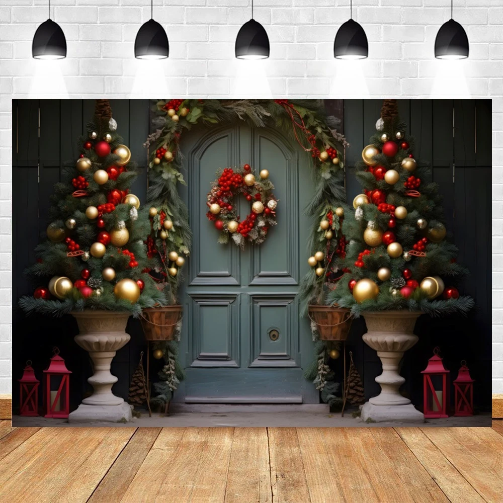 Christmas Photography Backdrop for Family Xmas New Year Party Decorations Red Curtain Christmas Tree Fireplace Photo Backgrounds