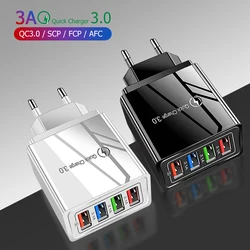 3A USB Charger 4 Ports USB Quick Charge 3.0 For Phone Adapter Portable EU US Plug Wall Charger Fast Charging For iPhone 16 Pro