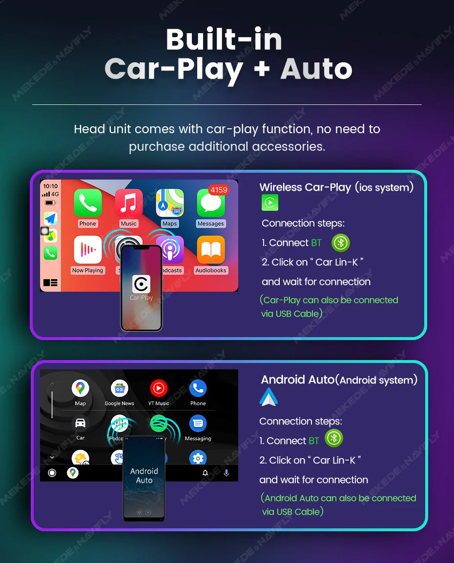 MEKEDE Autoradio mit CarPlay und Android Auto für Ford Focus, Fiesta, C-Max, Fusion, Kuga, Mondeo, Galaxy 2, Baujahr 2004–2007, DSP-Multimedia-Player. – Detail 7