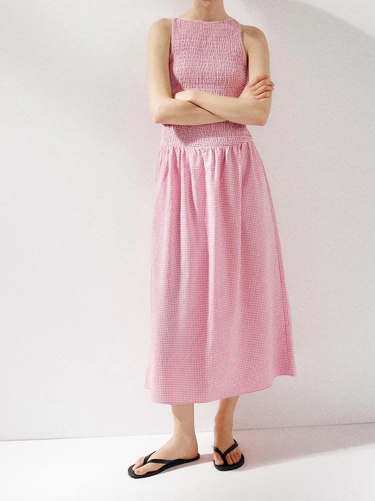 

Faionable Cheered Midi Dr round Ne Svel Women's New Arrival Summer Dr High Waist Gathered Skirt Par Dr