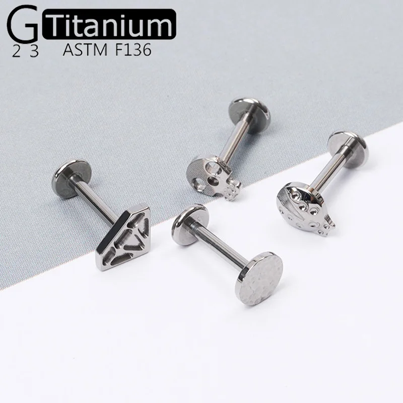 1PC Titanium G23 Stud Inner Thread  Ladybug Round Cake Four Casual Men\'s And Women\'s Fashion Perforated Lip Nails