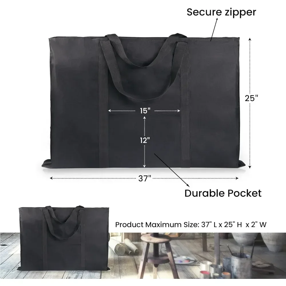 Dacron lichtgewicht kunstportfolio draagtas, 25'' x 37'' voor 24'' x36'' zwarte draagtas voor poster