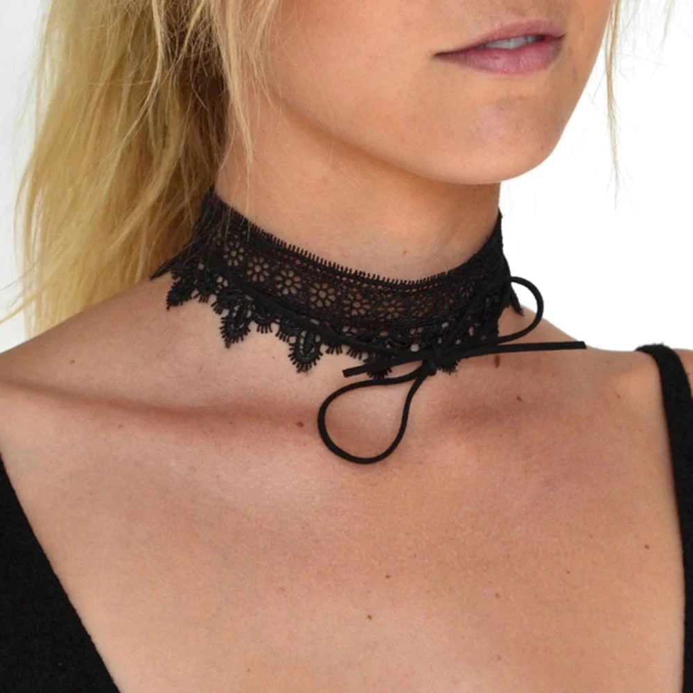 

Summer Bohemia Newest Sexy Black White Lace Choker Necklace For Women Fashion Retro Clavicle Chain Collar Steampunk Jewelry Gift