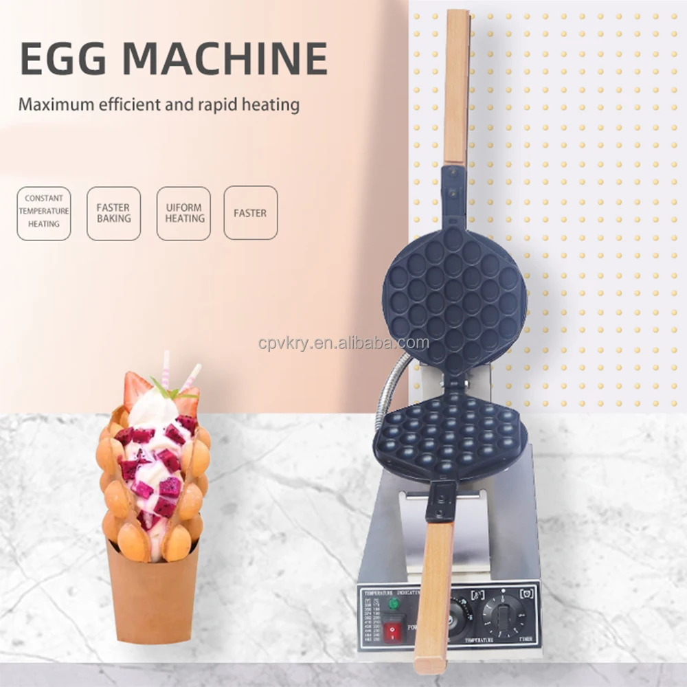 Commercial Electric 110v/220v Bubble Waffle Maker Stainless Steel   Cone Baker Easily Operated Snack Machine