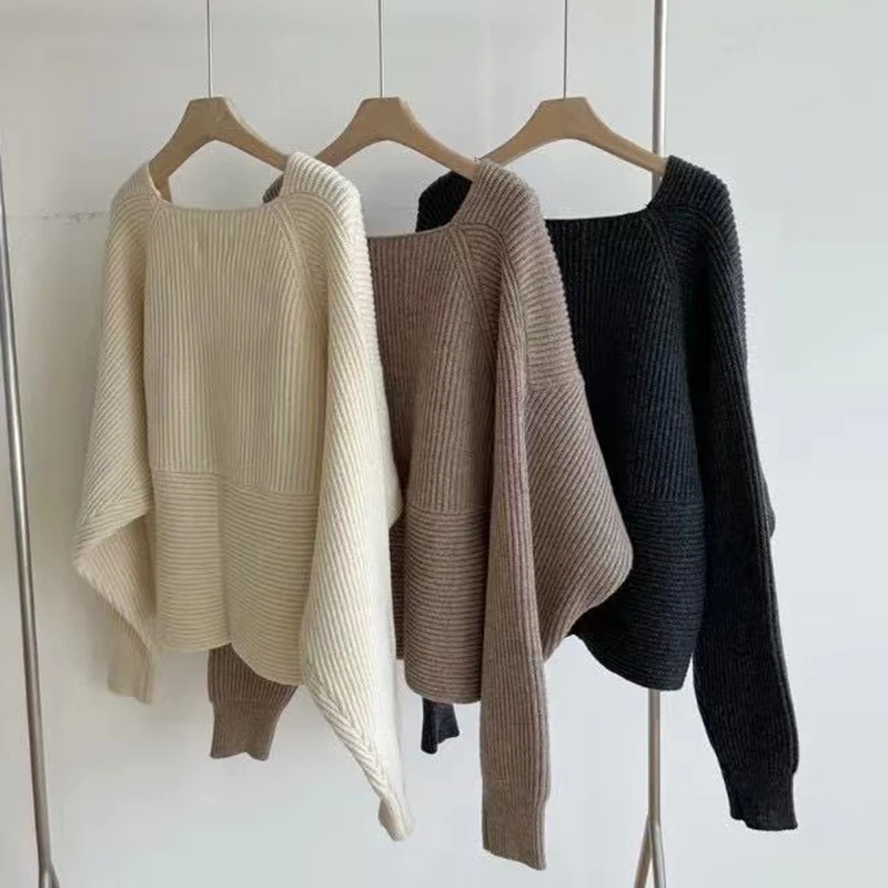 Winter Women\'s Sweaters Thickened Loose Sweaters Casual Sweaters Knitted Solid Color Crossover Minimalist