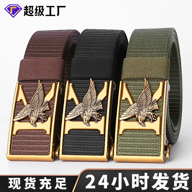 Men's pants belt, business high-end feel, eagle totem automatic buckle belt, canvas nylon pants belt