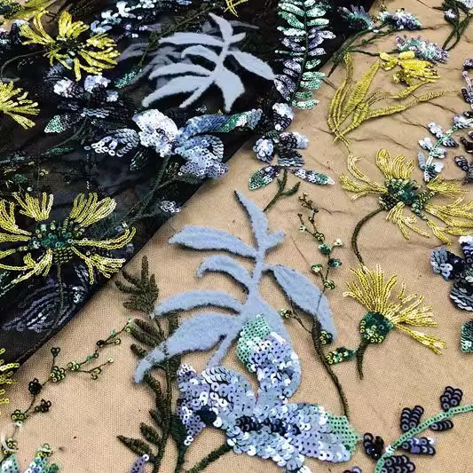 

1 ярд африканская кружевная ткань с цветочной вышивкой для жениха, нигерийская свадебная роскошная французская тюлевая кружевная ткань для шитья