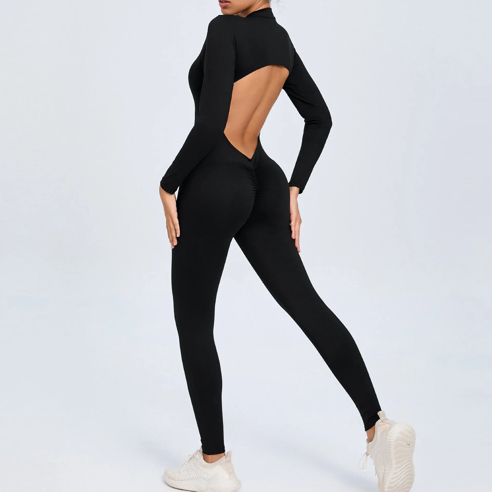 Fashion Hollow Backless Sport Jumpsuit Women's Tracksuit Long Sleeve Zipper Fitness Overalls One Piece Gym Set Workout Clothing