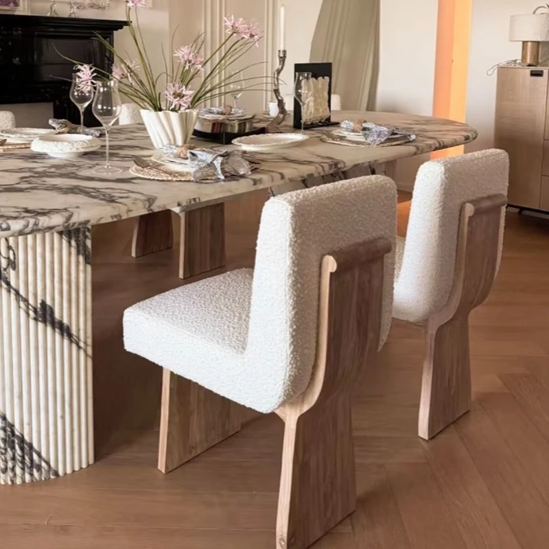 

Nordic Cream Wind Solid Wood Dining Household Comfort Back Lamb Wool Makeup Single Medieval Wabi Sansan