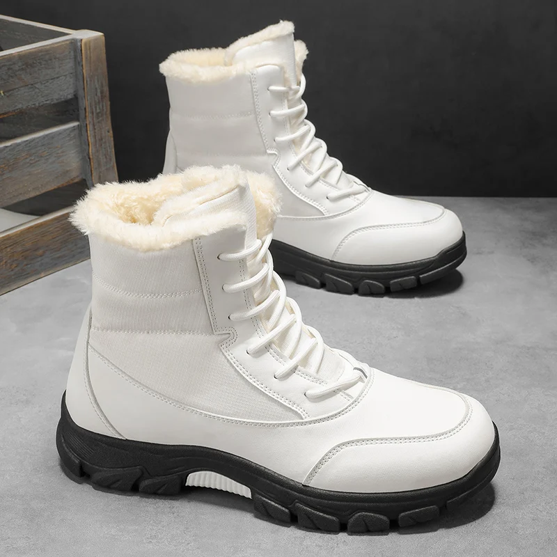Winter Outdoor Snow Boots with Fleece Lining, Warm High-Top Boots, Trendy Versatile Men's Boots, Thickened Lightweight Cotton Shoes