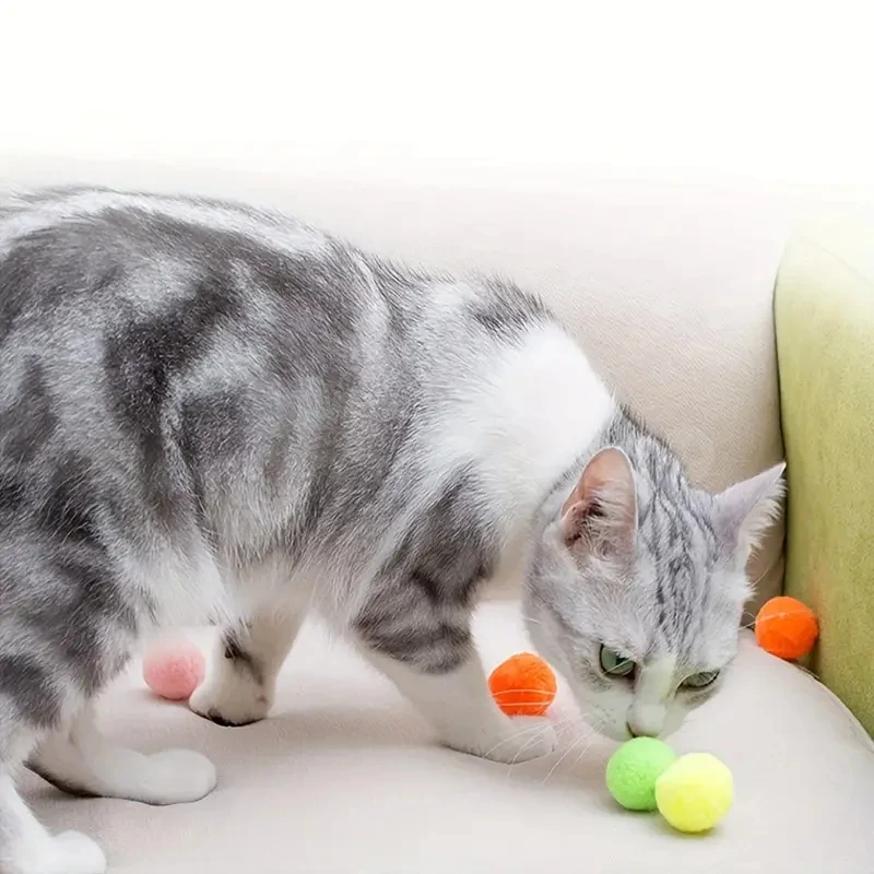 50/100pcs Cute And Fun Cat Toys Elasticball Chew Toys Cat Toy Ball Creative Color Interactive Cat Pom Pom Ball