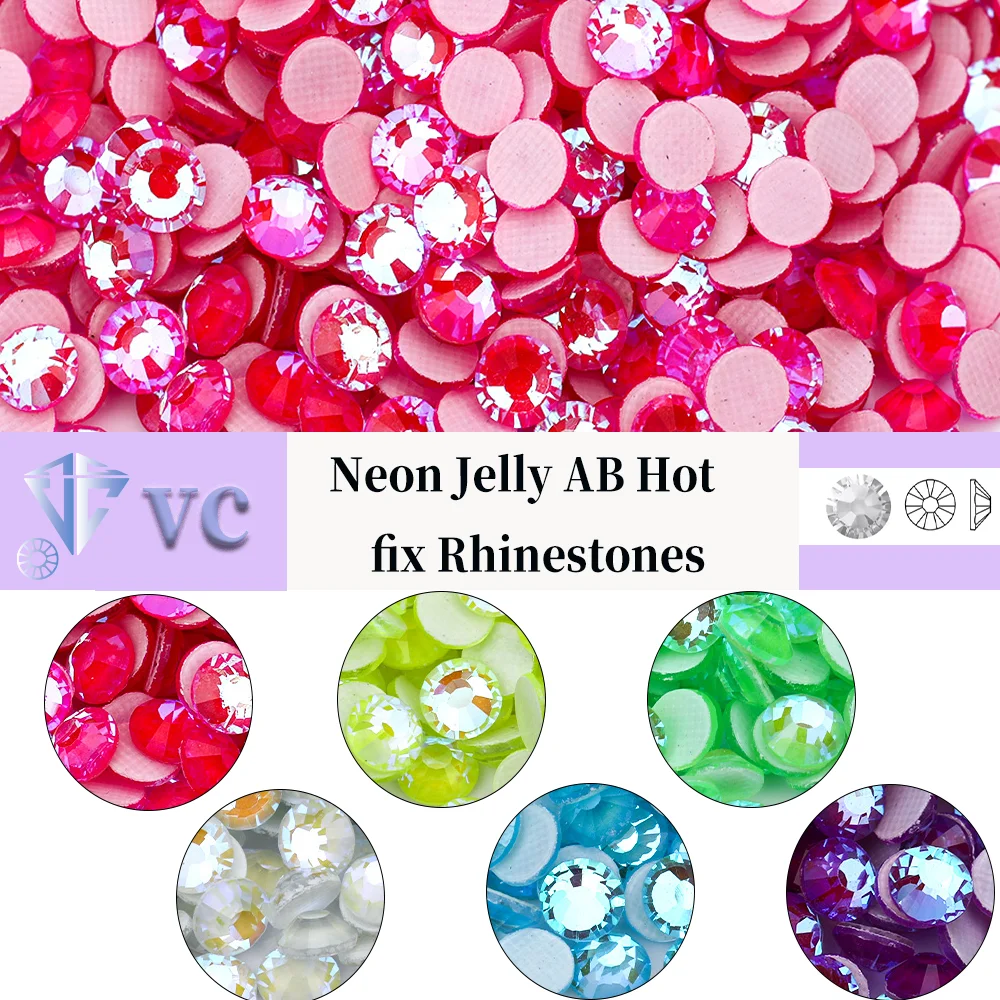 VC SS6-SS30 Neon Jelly AB Hot Fix Rhinestones Crystal Glass Flatback Rhinestone Strass Glitters Stone For DIY Crafts Art