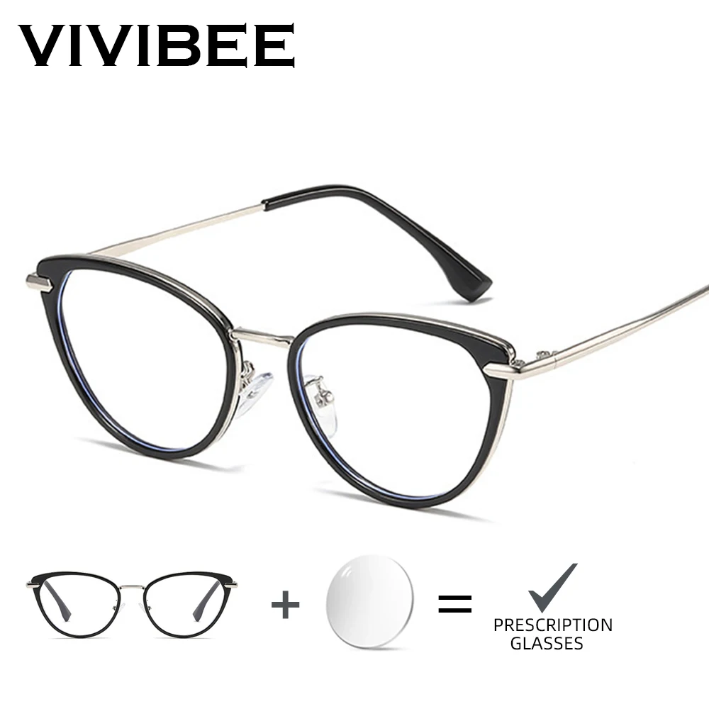 VIVIBEE Cat Eye Customized Prescription Glasses Women Optical Eyeglasses Frame TR90 Photochromic Myopia Astigmatism Lady Eyewear