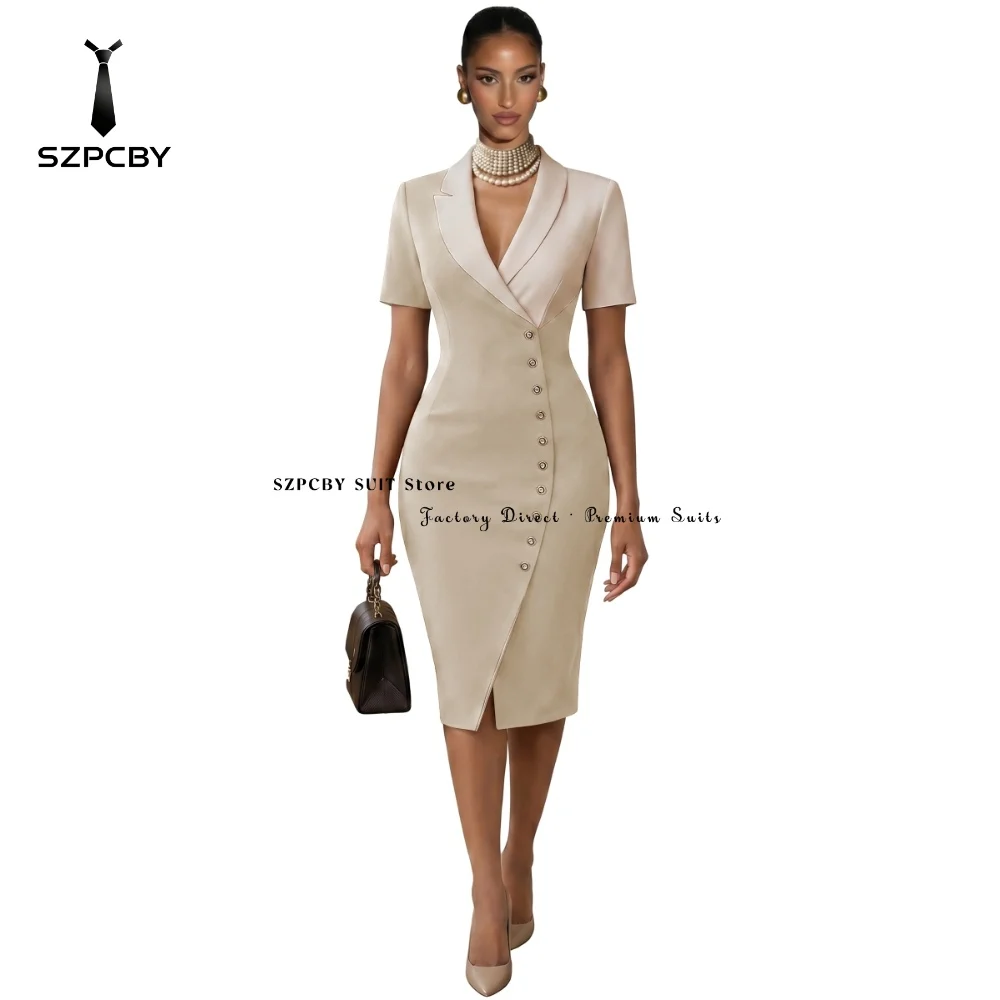 Customized Champagne Long Blazer Dress Women Work Office Single Breasted Formal Suit Dress for Women Mermaid Pencil Dress