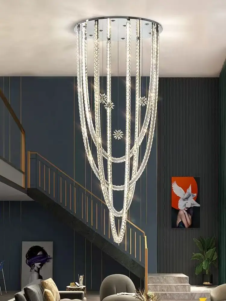 2026 Customizable Luxury Chandelier Crystal Chain Pendant Lamp Dimmable Ceiling Light For Staircase Hotel Villa Modern