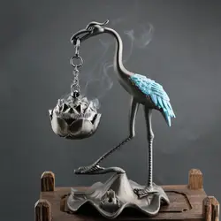 Crane Shape Crane Incense Holder Alloy Craft Handmade Lotus Crane Hanging Furnace Durable Antique Hanging Incense Tray Tea Hall