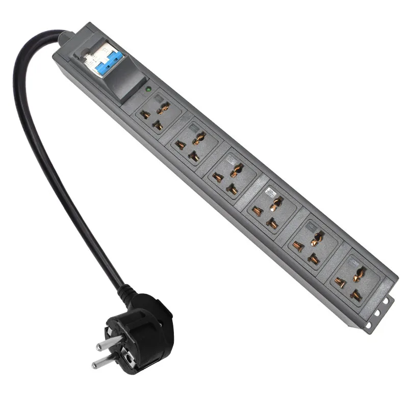 1.5U PDU Power Strip 6 Unit 10A universal socket Network Cabinet Rack 2M extension cord 16A 4000W Aluminium Alloy Socket