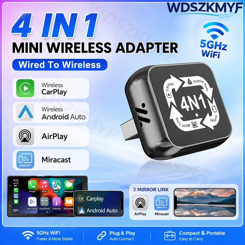 Neue 4-in-1 Smart Box Kabelloses CarPlay Bildschirmspiegelung Kabelloser Android Auto Adapter Mit Kabelgebundenem CarPlay Intelligente Autosysteme