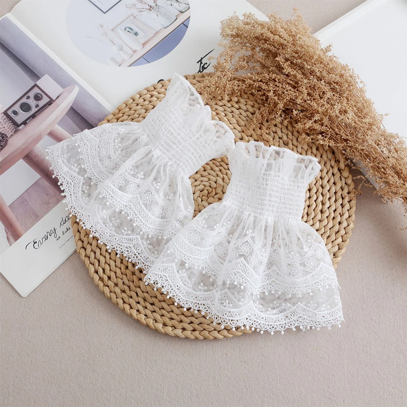 Elegante romantische Mesh-Spitze, abnehmbare mehrlagige Rüschen, gefälschte Ärmel, süße Dekoration, Pullover, elastisches Handgelenk, Hornmanschetten