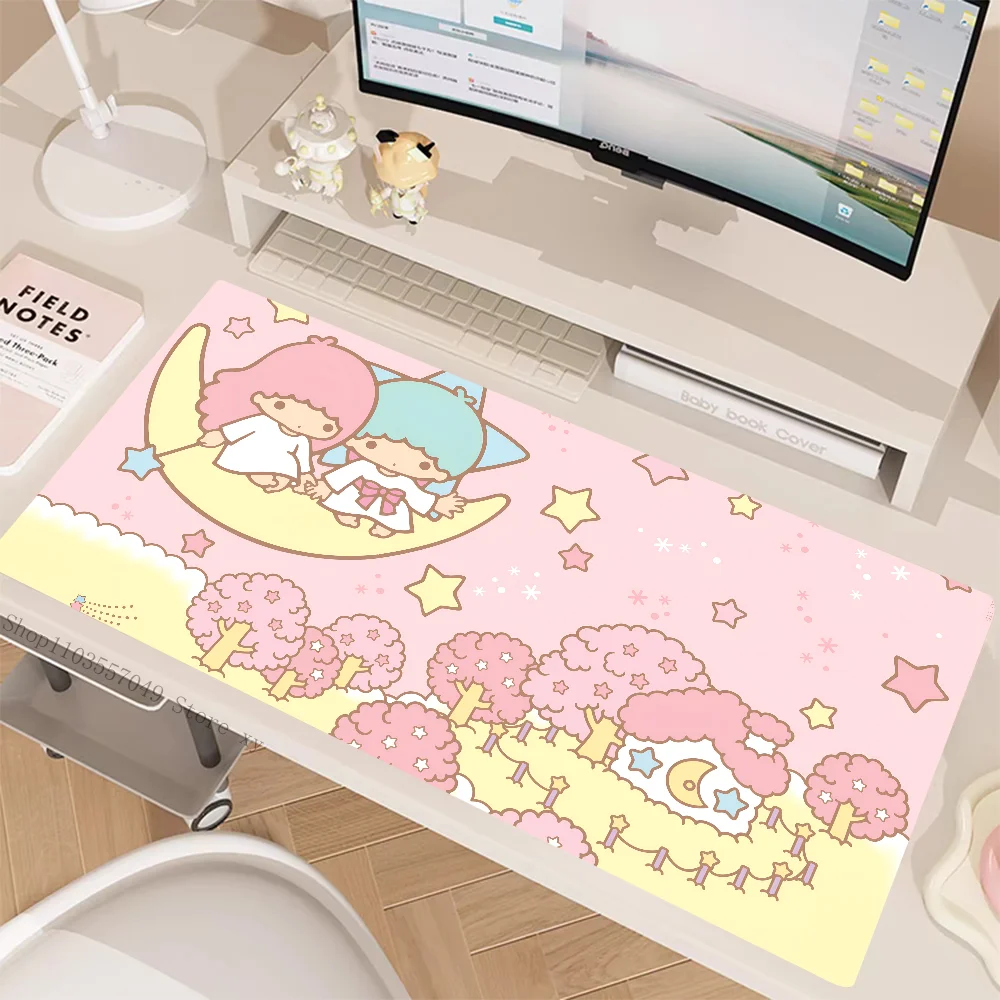 MINISO Sanrio Kawaii Cute Little Twin Stars Mousepad Large Gaming Mouse Pad LockEdge Thickened Computer Keyboard Table Desk Mat