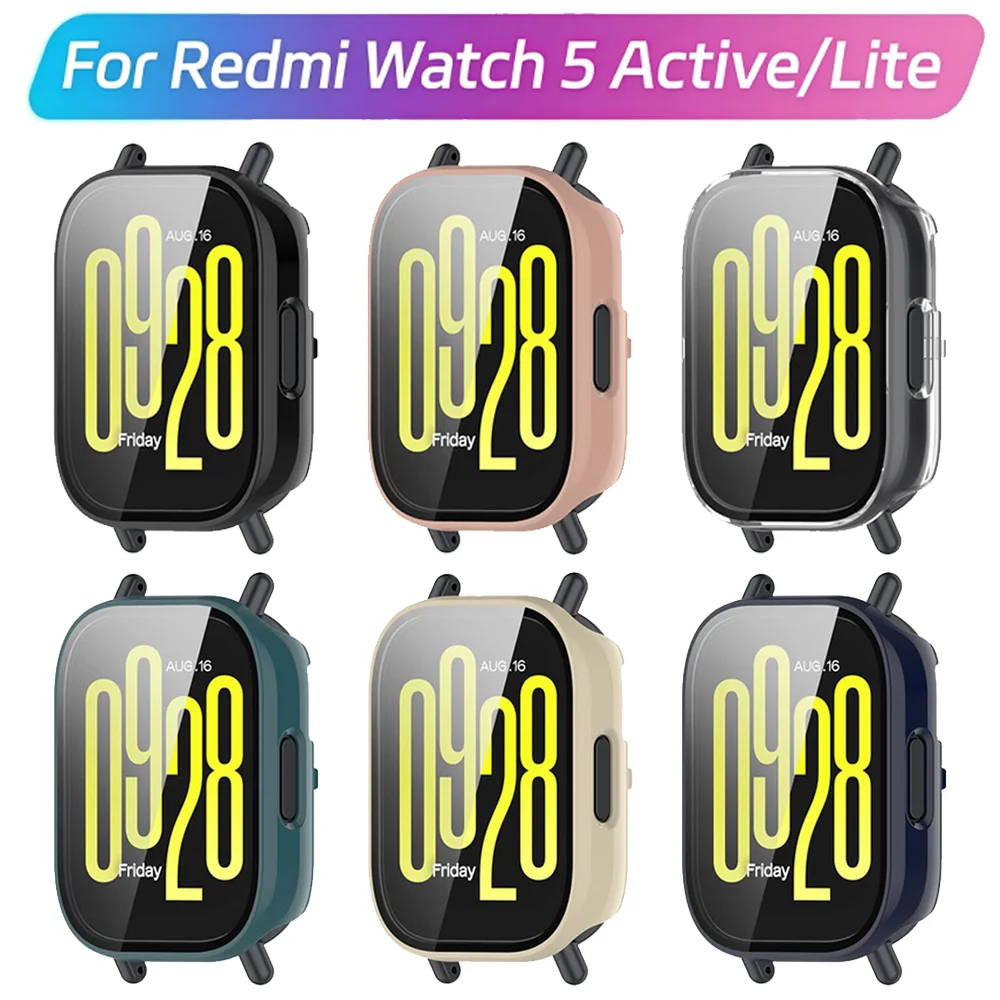PC Case+Tempered Glass For Redmi Watch 5 Active/Lite Smart Watch Protective Bumper Cover For Redmi Watch 5 Lite Shell Accessory