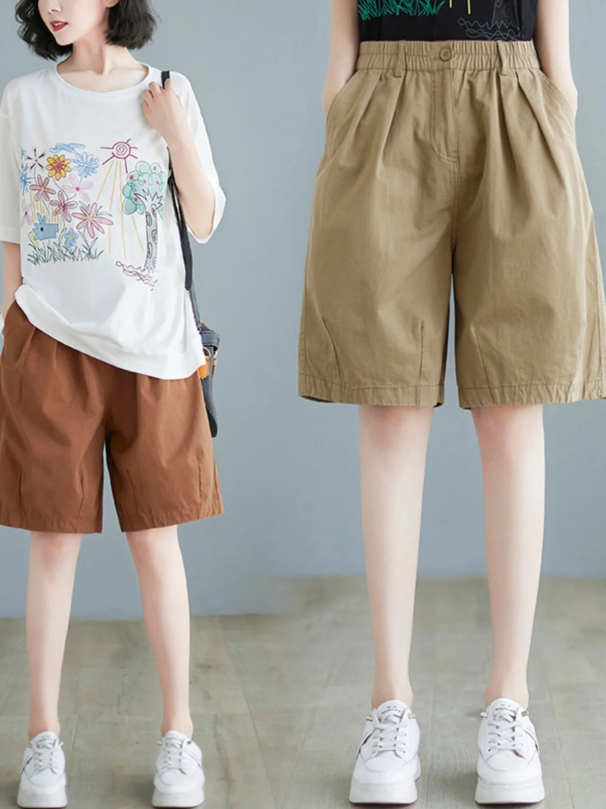 

Летние тонкие хлопковые льняные шорты с высокой талией, свободные, женские, больших размеров, повседневные, широкие брюки, комфортные, с эффектом похудения