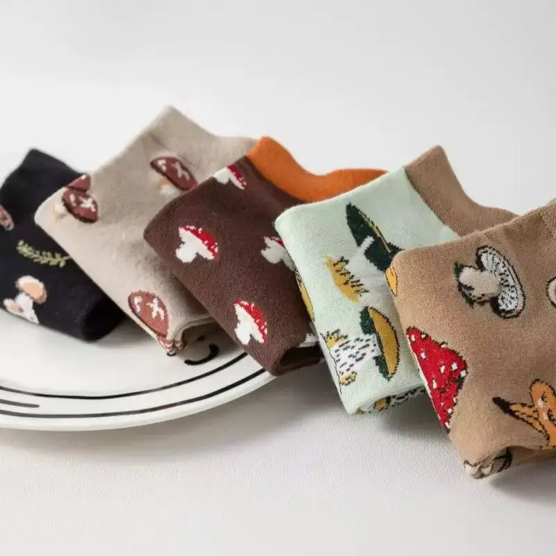 5 Paar Damensocken mit Ästhetischem Waldpilzmuster für Frühling und Sommer, Weiche und Atmungsaktive Knöchelsocken für Alle Jahreszeiten – Detail 4