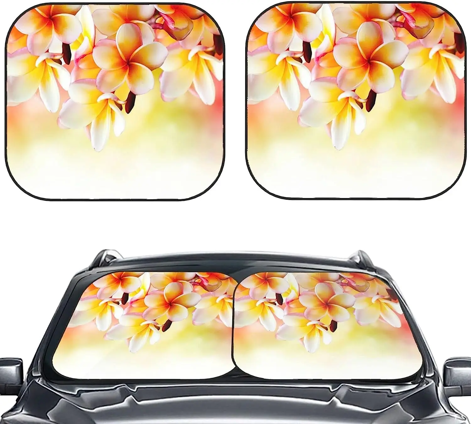 Tropical Plumeria Flower Car Windshield Sun Shade Auto Foldable 2pcs Window Sunshades for Most Windshield Fodable Sun Visor