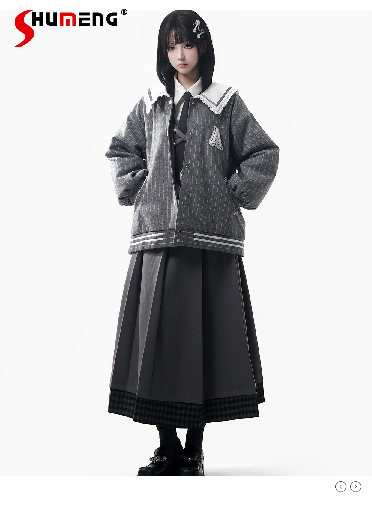 

Original Japanese Preppy Style Fashion Sweet Shirts Skirt Set Single-Breasted Loose Versatile Striped Short Jacket Women Autumn