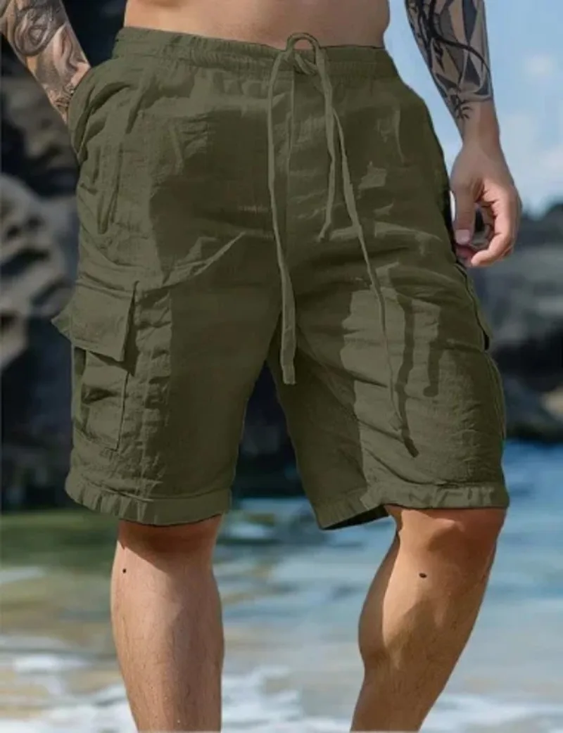 

Мужские повседневные шорты-карго цвета хаки на шнурке идеально подходят для летних активного отдыха