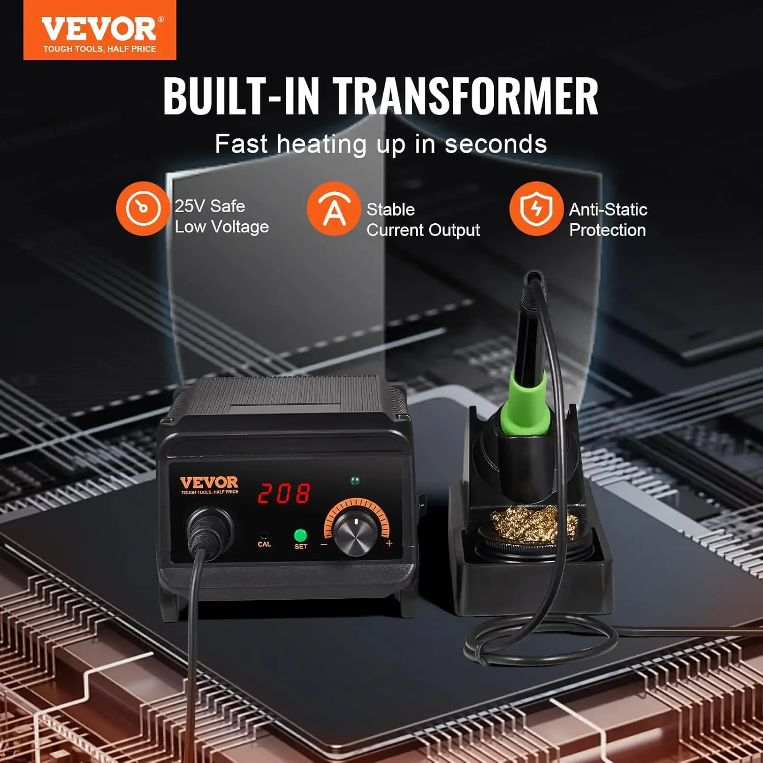 75W Digital Display Soldering Station Kit, 122°F- 932°F Temp Control & Built-in Transformer, Auto Standby & Sleep Mode