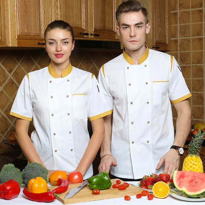 Chef Overalls Short Sleeve Hotel for Spring and Summer plus Size Kitchen Restaurant Kitchen Uniform for Men and Women plus-Sized