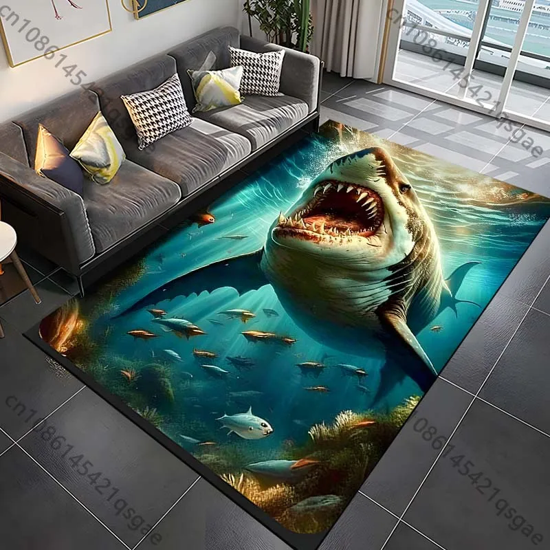 1PC Shark swimming with open mouth Print Carpet Rug for Living Room Bedroom Sofa Doormat Home Decor Non-slip Floor Mat