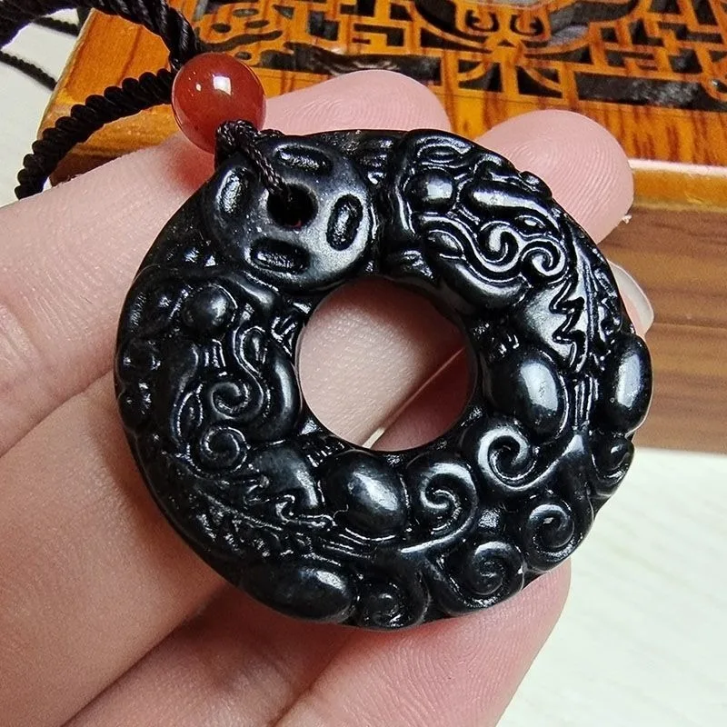 

Dark Green Jade Pixiu Safety Buckle Pendant, Versatile Classic for Men and Women